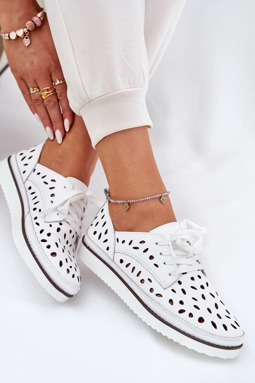 Półbuty Skórzane Damskie S.Barski LR51-610 Białe