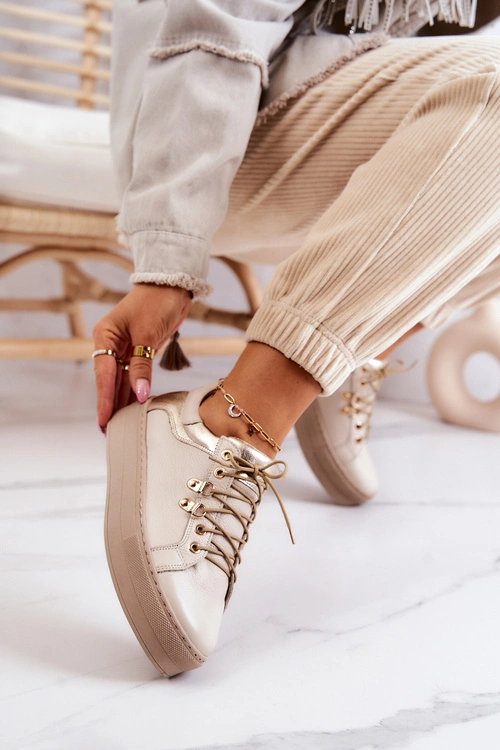 Skórzane Buty Sportowe Na Platformie Jasnobeżowe Mary Ann