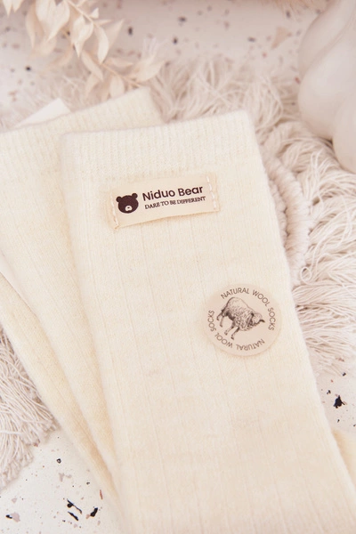 Ciepłe Wełniane Skarpetki Damskie Z Naszywką Ecru