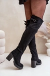 Kozaki Na Słupku Z Cholewką Za Kolano Ocieplane Czarne Niaviera 