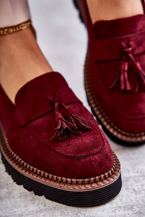 Damskie Zamszowe Półbuty Na Platformie Bordowe Unni