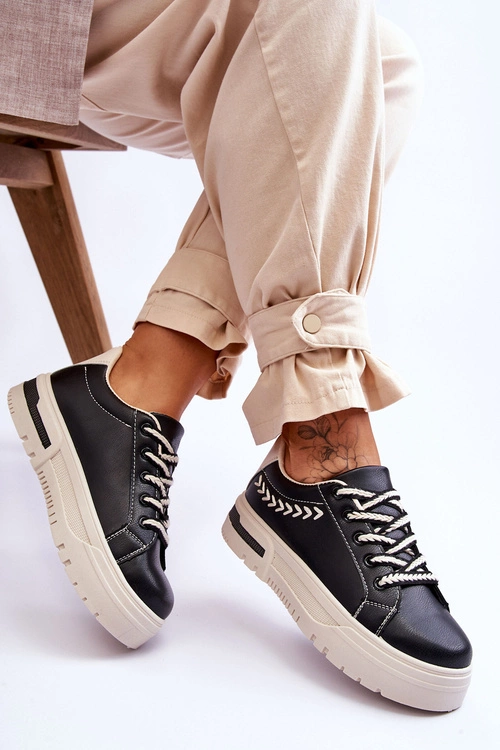 Wygodne Damskie Buty Sportowe Na Platformie Czarno-Beżowe Devan