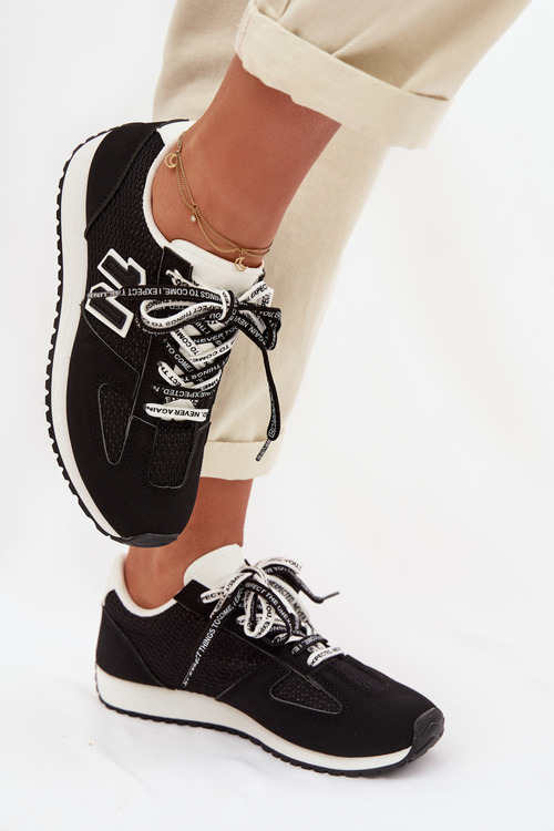 Sneakersy Damskie Z Ozdobnym Sznurowaniem Czarne Henira
