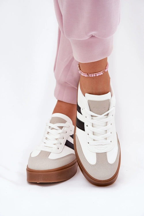 Sneakersy Damskie Na Platformie Z Eko Skóry Białe Elaraven