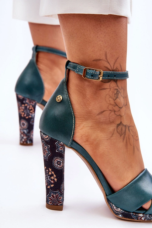 Skórzane Sandały Na Obcasie Maciejka 06081-09 Ciemnozielone