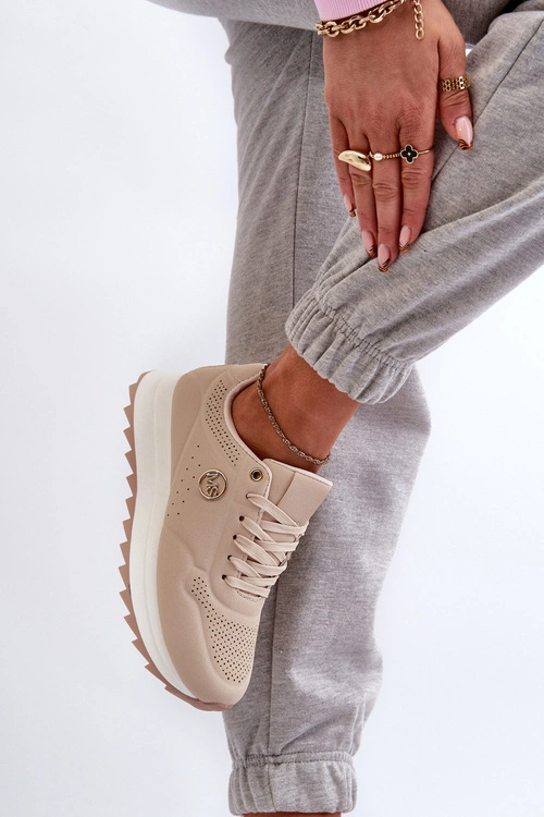 Sneakersy Damskie Na Platformie Beżowe Rottiana