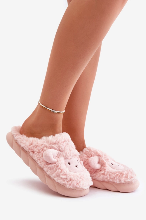 Futrzane Kapcie Damskie Z Motywem Owcy Różowe Phaeia