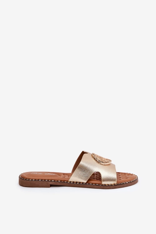 Płaskie Klapki Damskie Z Ozdobnym Detalem Złote Oferry