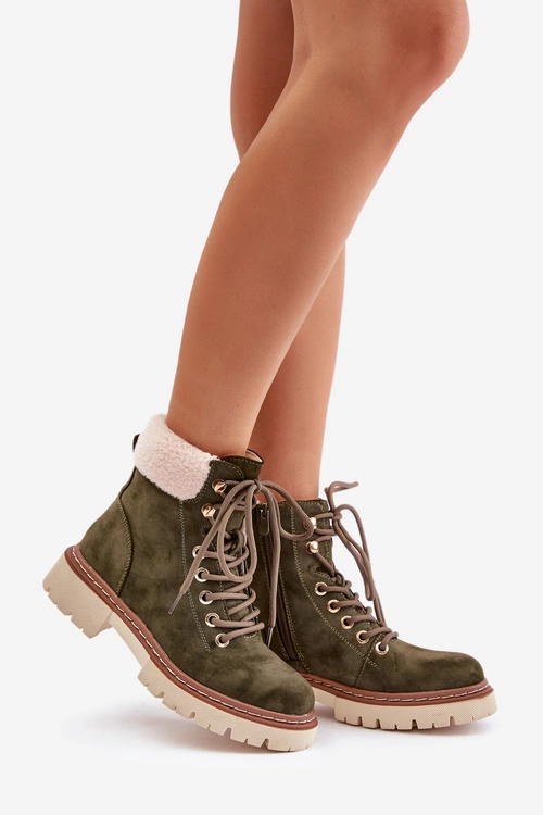 Ocieplane Trapery Botki Damskie Na Zamek Zielone Ferelia