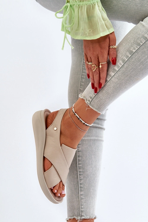 Zazoo 40392 Skórzane Sandały Damskie Beżowe