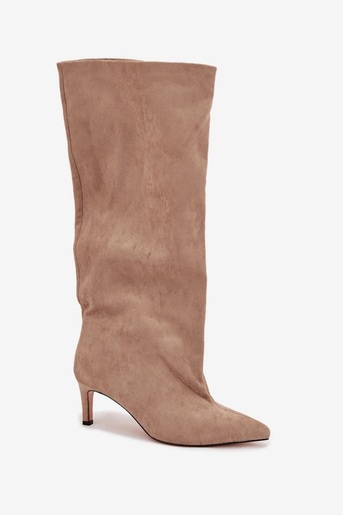 Wsuwane Kozaki Damskie Na Szpilce Beżowe Taffine