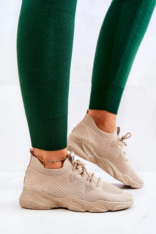 Sportowe Buty Sneakersy Materiałowe Ciemnobeżowe Nolene