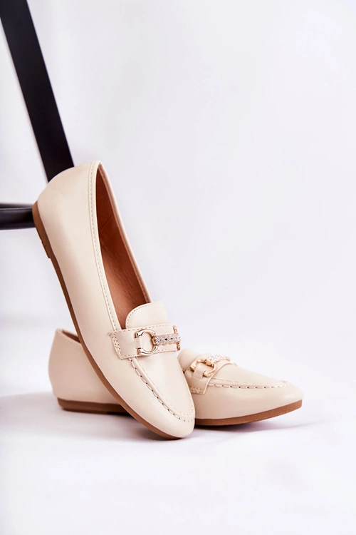 Damskie Skórzane Mokasyny Beżowe Godley