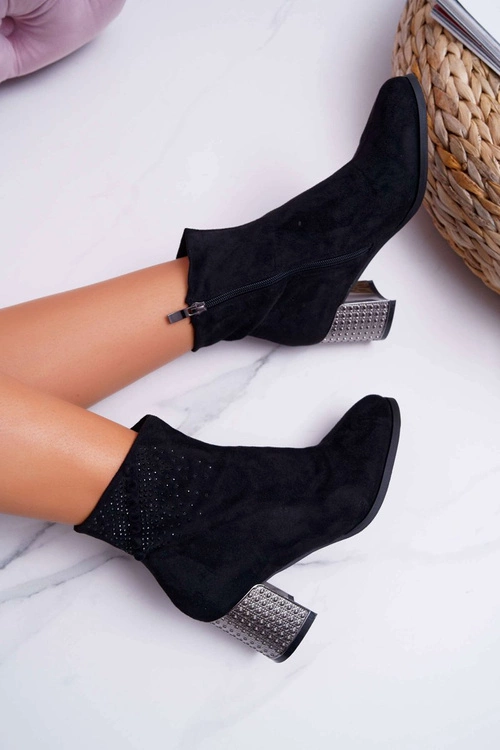 Botki Damskie Na Słupku Kryształki Czarne Homesa