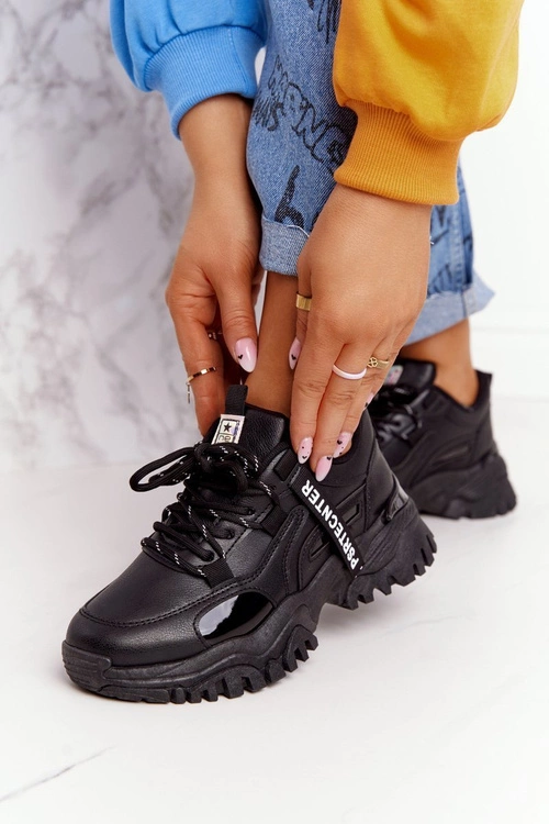 Damskie Sneakersy Na Masywnej Podeszwie Czarne Laugh