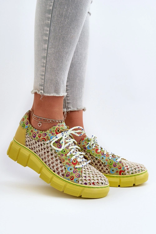 Damskie Skórzane Półbuty Maciejka 05850-09 Limonkowe