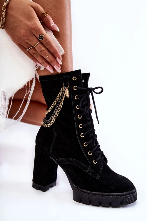 Zamszowe Botki Sznurowane Lewski Shoes 3244/G Czarne