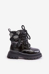 Ocieplane Botki Dziewczęce Z Misiem Na Zamek Lakierowane Czarne Relobia