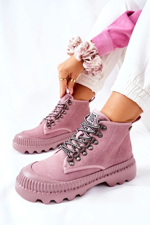 Skórzane Trapery Botki Big Star II274367 Różowe