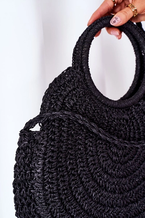 Pleciona Okrągła Torebka Boho BRUNO ROSSI Czarna