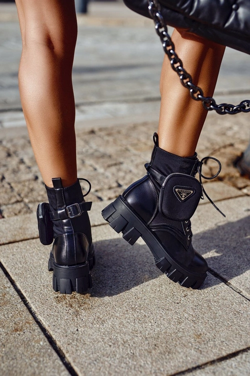 Botki Damskie Ocieplane Na Platformie z Nerką Czarne Tension