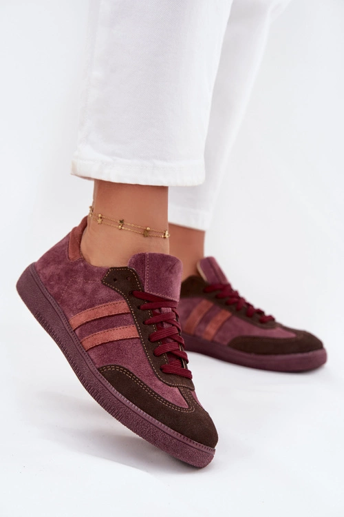Zazoo N1068 Zamszowe Niskie Sneakersy Damskie Bordowe