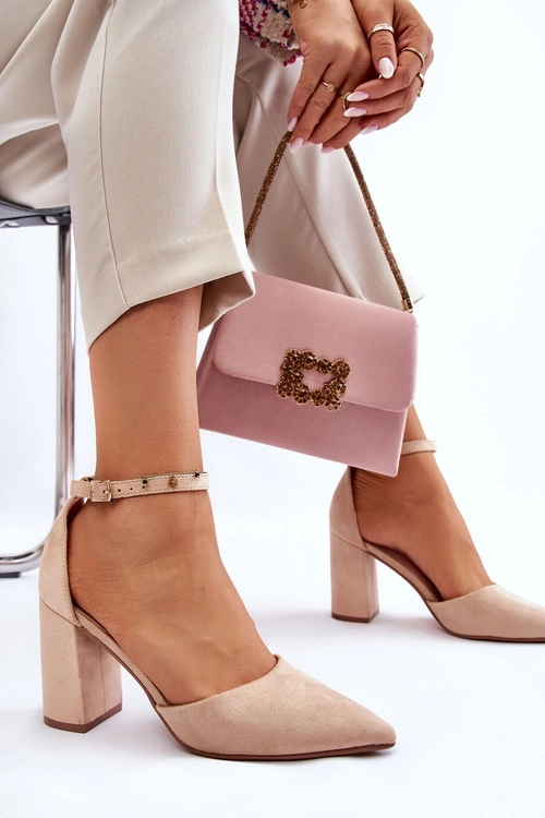 Zamszowe Czółenka Na Słupku Beżowe Lexie