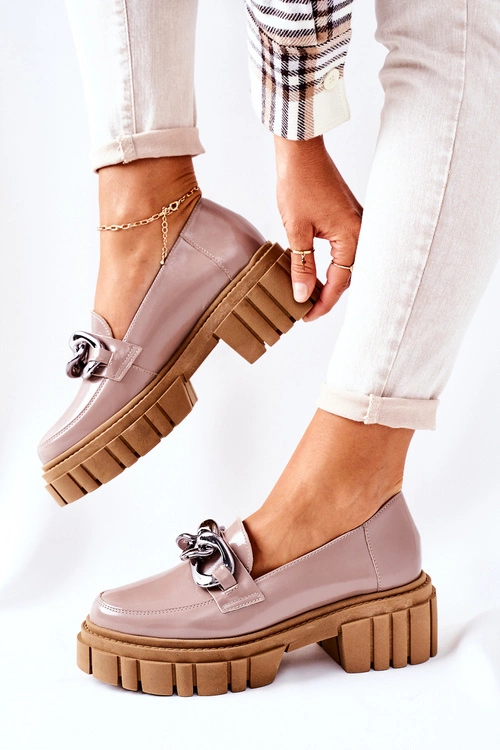 Damskie Półbuty Loafery Skórzane Cappuccino Laura Messi 2339