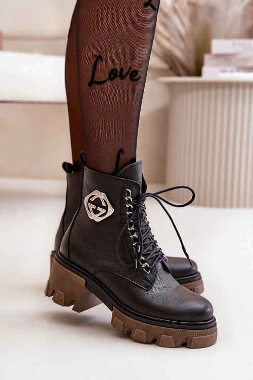 Zazoo 60376 Skórzane Ocieplane Botki Na Suwak Czarne