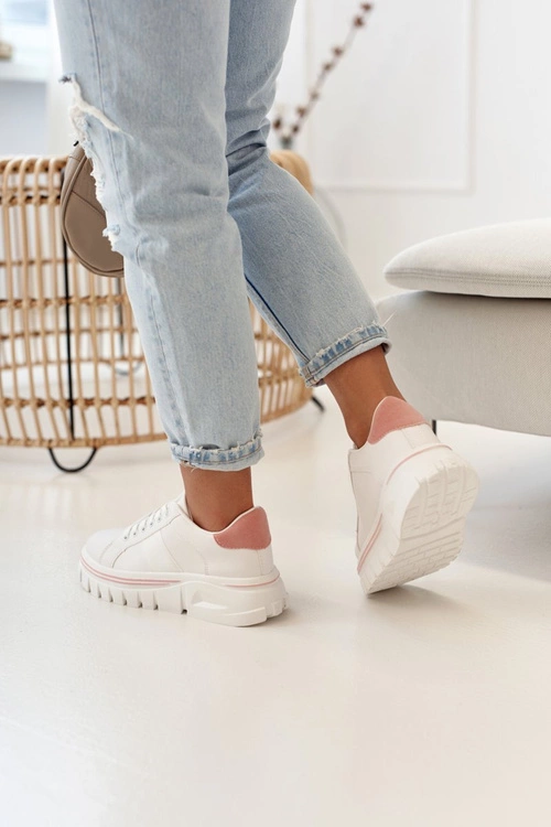 Damskie Sneakersy Na Platformie Biało Różowe Riri