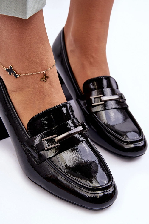 Lakierowane Czółenka Na Słupku Czarne Idona