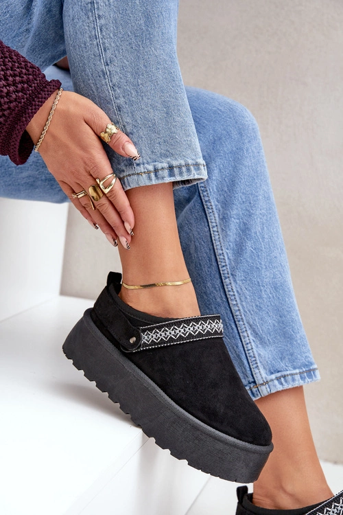 Śniegowce Z Ozdobnym Haftem Czarne Selithria