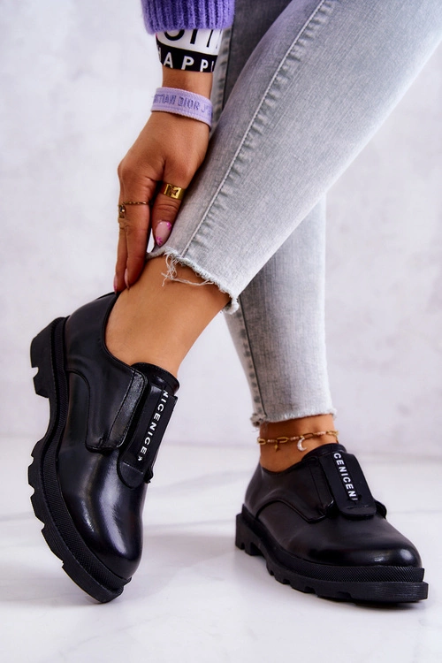 Skórzane Damskie Półbuty Wsuwane Czarne Kirstee