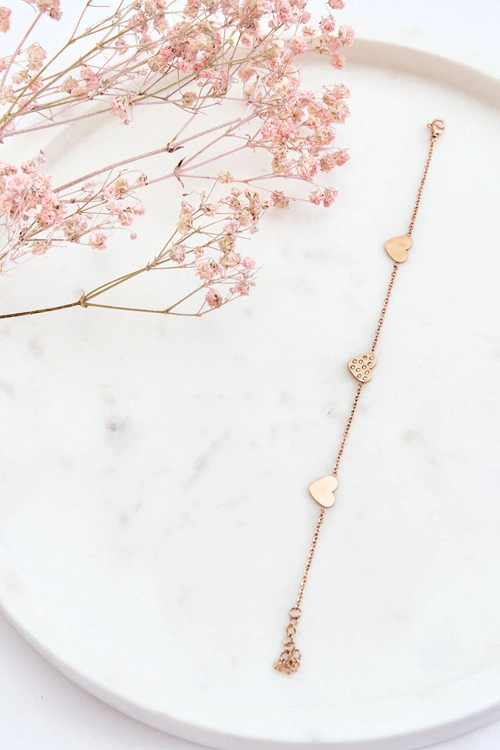 Damska Bransoletka Celebrytka 3 Serca Różowe Złoto