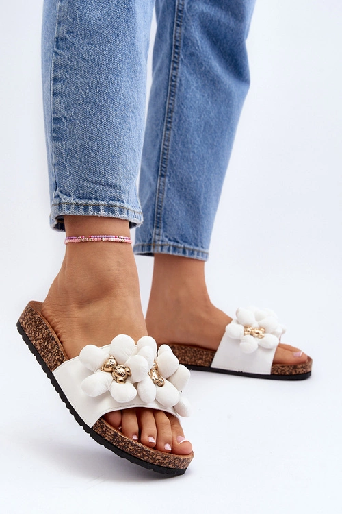 Klapki Damskie Z Ozdobami Białe Bunlia