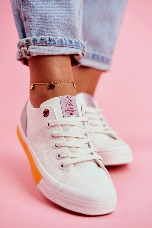 Trampki Damskie Cross Jeans Biało Pomarańczowe FF2R4043C