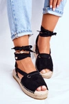 Espadryle Damskie Na Platformie Lniane Czarne Monacoz