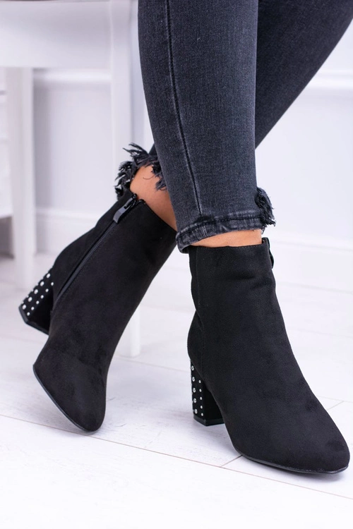 Ciepłe Damskie Botki Na Słupku Czarne Jokasta