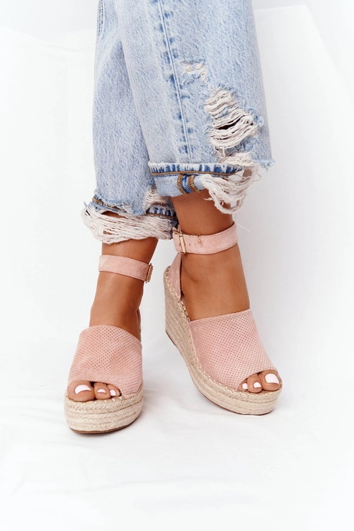 Sandały Na Koturnie Z Plecionką Jasnoróżowe Makenna