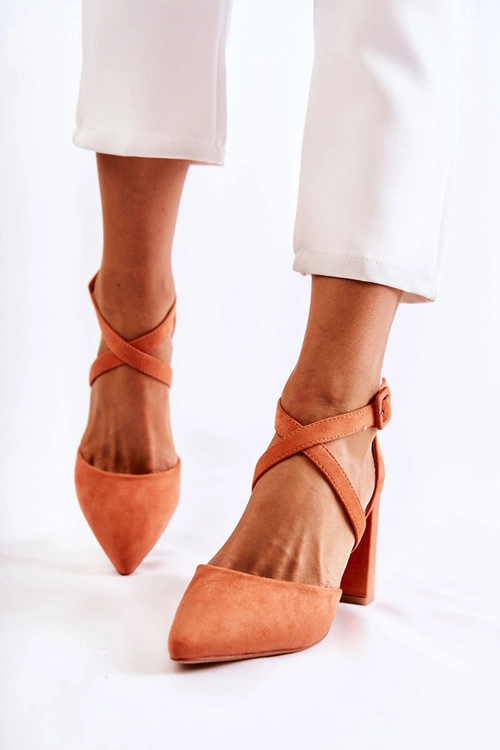 Modne Sandałki Na Słupku Pomarańczowe Sinari