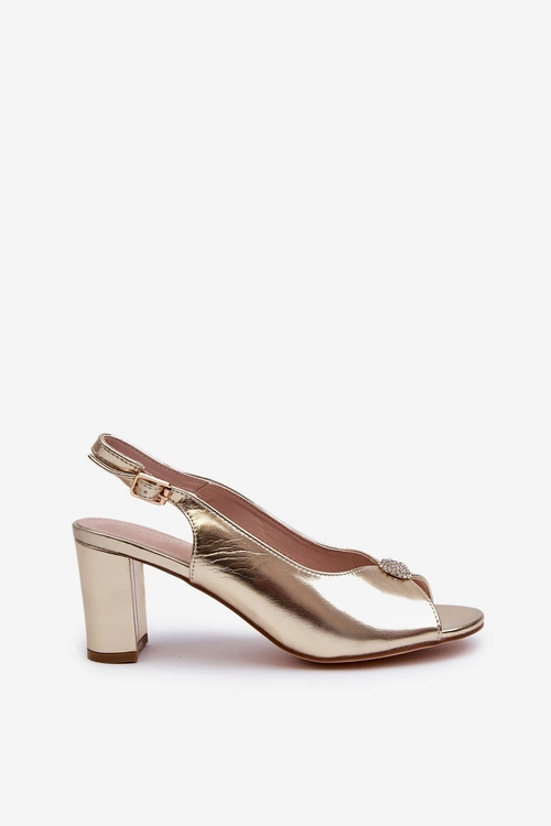 Eleganckie Sandały Na Słupku Z Ozdobą Złote Trasea