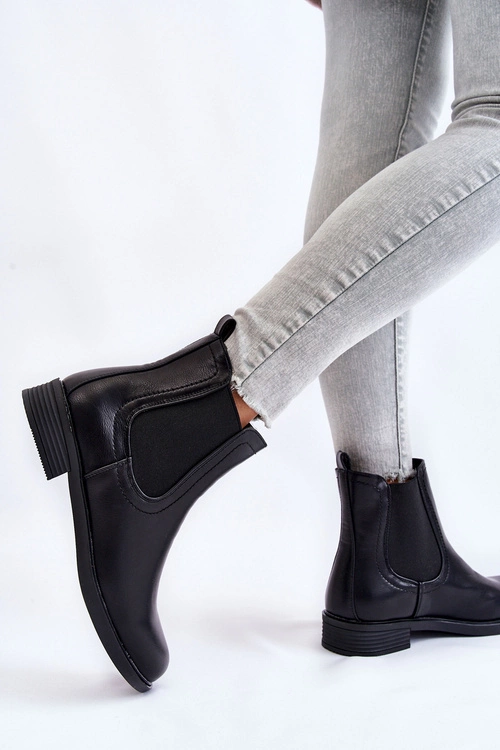 Skórzane Botki Sztyblety Czarne Astate