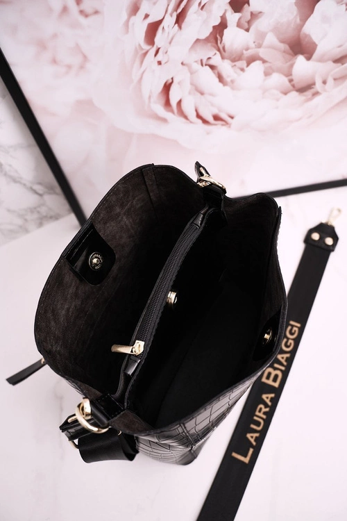 Torebka Worek Z Odpinanymi Paskami LAURA BIAGGI Print Zwierzęcy Czarna