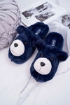 Papcie Damskie Z Futerkiem Miś Granatowe Bear