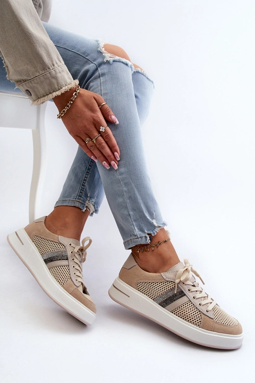 Sneakersy Skórzane Damskie D&A LR110 Beżowe