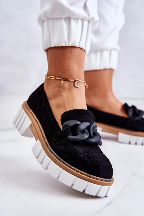 Zamszowe Półbuty Loafery Z Ozdobą Czarne Talisa