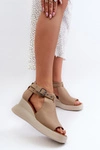 Sandały Damskie Na Platformie I Koturnie Z Eko Skóry Beżowe Hloeli