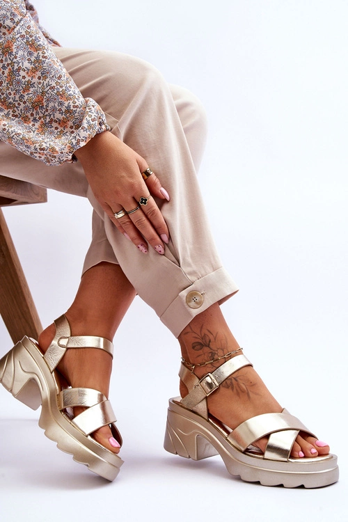 Damskie Sandały Na Masywnym Obcasie Złote Hillary