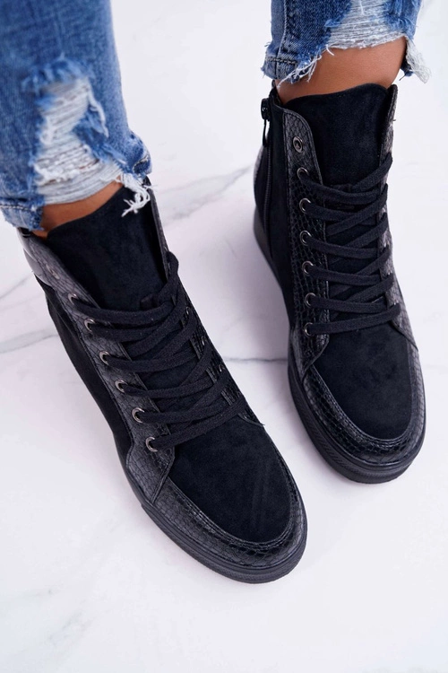 Sneakersy Damskie Ukryty Koturn Czarne Ferrer