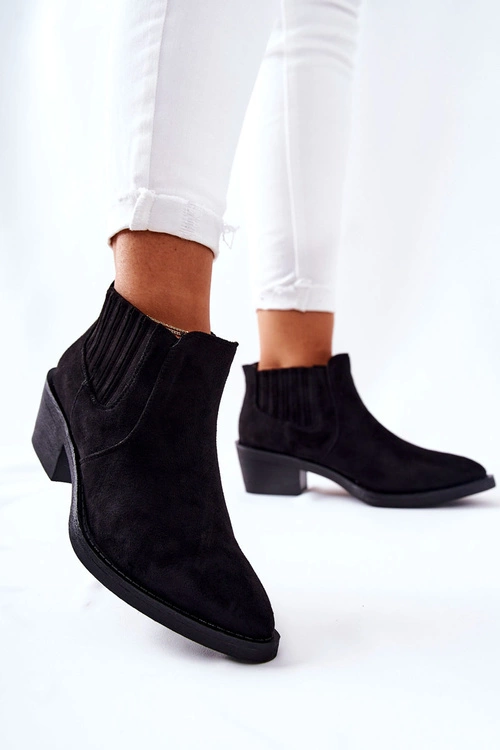 Wsuwane Botki Zamszowe Czarne Assanella